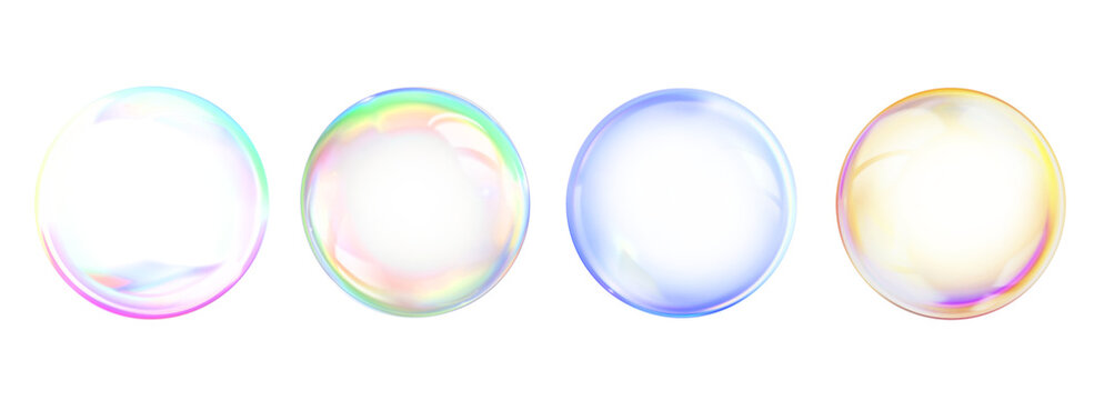 Colorful magical fantasy dreamy bubble or Soap bubble. Set of multicolored transparent bubble. Png transapency
