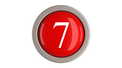 Red Button 3d with Number 7 white color  on top, 3d button PNG isolated white background