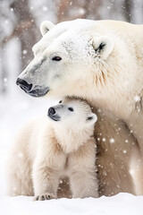 Mother Polar Bear and Her Cub . AI generated Illustration.