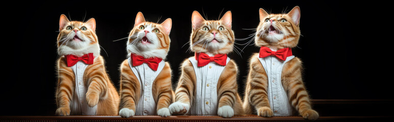 Barbershop Quartet of four orange tabby Kittens singing , Generative AI