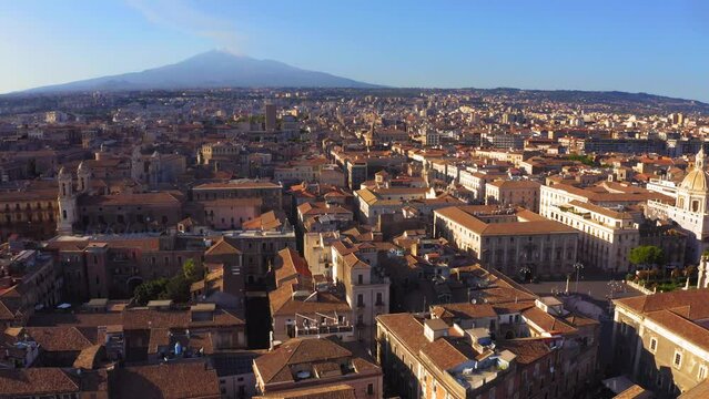 Drone panoramic view of Catania near Etna Volcano, Sicily Island, Italy.