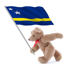 Curacao flag being carried by a cute teddy bear