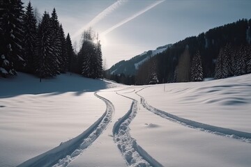 snowy landscape with visible tracks Generative AI