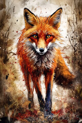Abstract Red Fox Painting. AI generated Illustration.