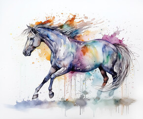 Abstract Horse Watercolor Painting. AI generated Illustration.