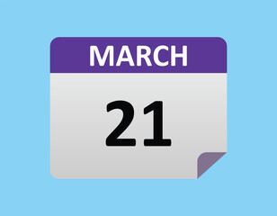 21th March calendar icon. Calendar template for the days of March.