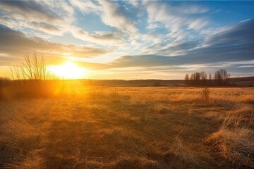 picturesque sunset over a peaceful meadow Generative AI