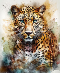 Abstract Leopard Watercolor Painting. AI generated Illustration.