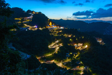 Night view of the train tracks at Nanshan Fude Temple in the oven ground of Zhonghe District, New Taipei City, Taiwan