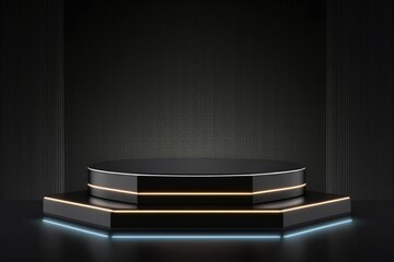 Blank podium with led lights for product visualization. Generative ai illustration