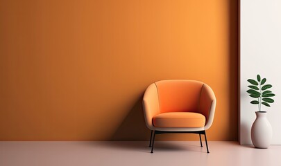 Comfortable arm chair with blank wall. Generative ai illustration