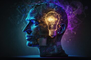 man with a light bulb as a head symbolizing creativity and innovation Generative AI