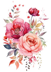 Rose Flowers ,Watercolor  Painting isolated on white Background .AI generated illustration.