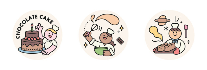 World Chocolate Day. Cute characters and sweet chocolate. cake, baking, whipping