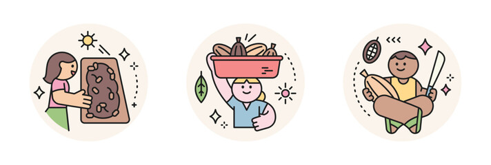 World Chocolate Day. Cute characters and sweet chocolate. cacao bean, farm, farmer.