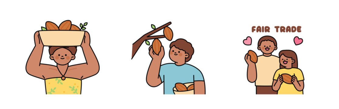 World Chocolate Day. Sweet chocolate and people. Farmers in cacao plantations. fair trade. - Powered by Adobe