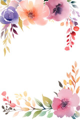 Floral Frame. Watercolor Invitation Design. AI generated Illustration.