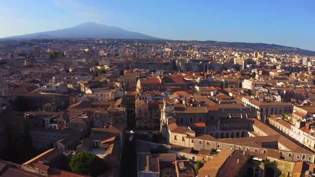 Drone panoramic view of Catania near Etna Volcano, Sicily Island, Italy.