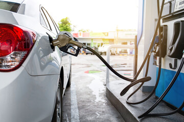 .Gasohal,pretrol,diesel  station petrol car in line fuel up. concept business industry and...
