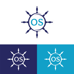Letter OS maritime Nautical ship steering wheel logo design for water ocean business - obrazy, fototapety, plakaty