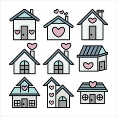 Set of house line art vector