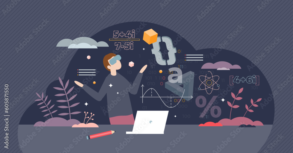 Wall mural vr in education as virtual reality usage for learning tiny person concept. visual experience with sm