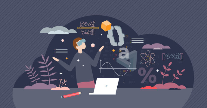 VR in education as virtual reality usage for learning tiny person concept. Visual experience with smart headset device for children vector illustration. Study in school with modern digital innovations