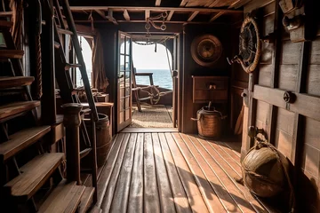 Foto op Canvas Deck of a pirate ship with a door to the captain's quarters and stairs leading to the galley © DenizJosue