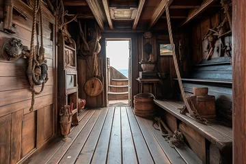 Foto auf Acrylglas Schiffswrack Deck of a pirate ship with a door to the captain's quarters and stairs leading to the galley