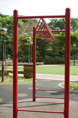 Fototapeta na wymiar Exercise equipment in a public park i in residential area 