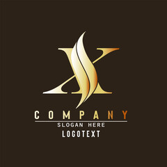 Letter X and Wave Logo Template, abstract initial X logo , Creative X letter with luxury concept. X letter swoosh golden logo  for business and company identity