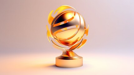 Golden basketball trophy cup isolated on white background. Sport tournament award, gold winner cup and victory concept. 3d illustration. Generative AI.