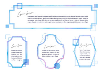 透明水彩タッチの青色の囲み罫	
