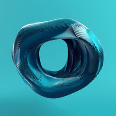 3d render, abstract layered curvy object with hole, isolated on blue background, modern minimal wallpaper, Generative AI