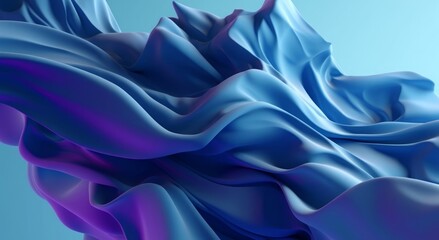 Obraz premium 3d render, abstract blue background with folded textile layers levitating, fashion wallpaper with waving drapery, Generative AI