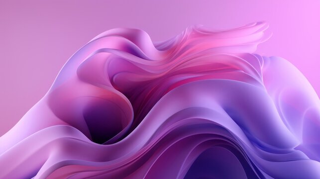 3d render, modern abstract wallpaper with curvy pink violet translucent film ruffles, layers and folds. Fashion background, Generative AI