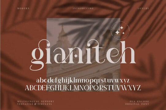 Gianiteh, Modern Bold Font. Regular Italic Number Typography urban style alphabet fonts for fashion, sport, technology, Crypto, digital, movie, logo design, vector illustration