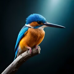 kingfisher on branch Common indian kingfisher with black background. Generative AI.	