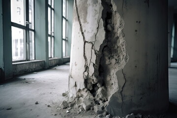 cracked concrete pillar, construction building