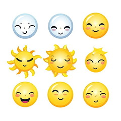 Fototapeta premium Sun and moon emoji set, white background