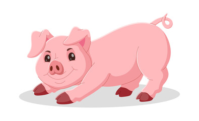 Happy pig cartoon lying down. cute pig cartoon isolated on white background. Vector illustration