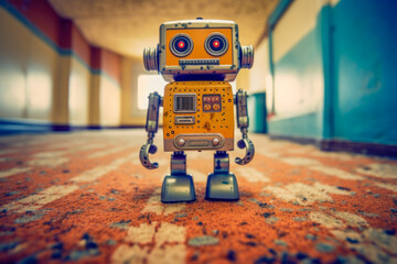 Vintage toy robot in an old retro room, Generative AI
