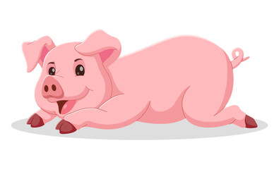 Happy pig cartoon lying down. cute pig cartoon isolated on white background. Vector illustration