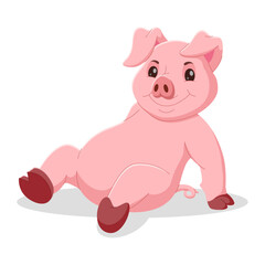 Cartoon funny pig sitting. Vector illustration