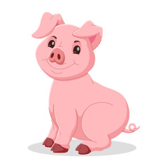 Obraz na płótnie Canvas Cartoon funny pig sitting. Vector illustration