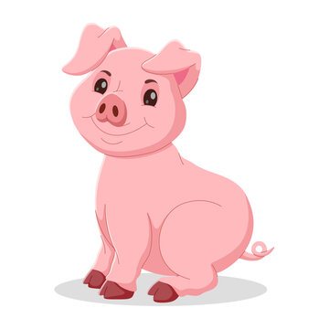 Cartoon funny pig sitting. Vector illustration