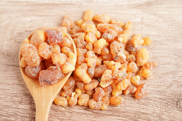 Frankincense or olibanum aromatic resin used in incense and perfumes.