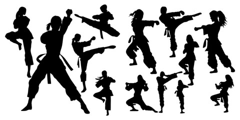 woman martial art silhouettes