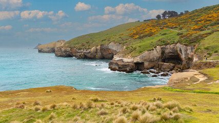 The landscape view with Scenic of Tunnel beach, Dunedin, South island of New Zealand