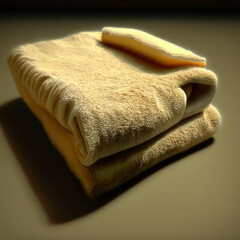 beige cotton towel folded on the bed